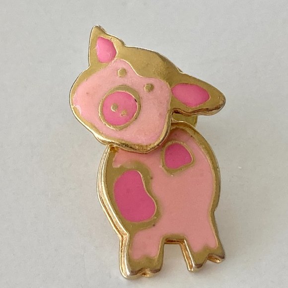 Vintage Articulated Pink Pig Lapel Pin Tie Tac Enamel Moving Head Estate Find - Picture 3 of 12